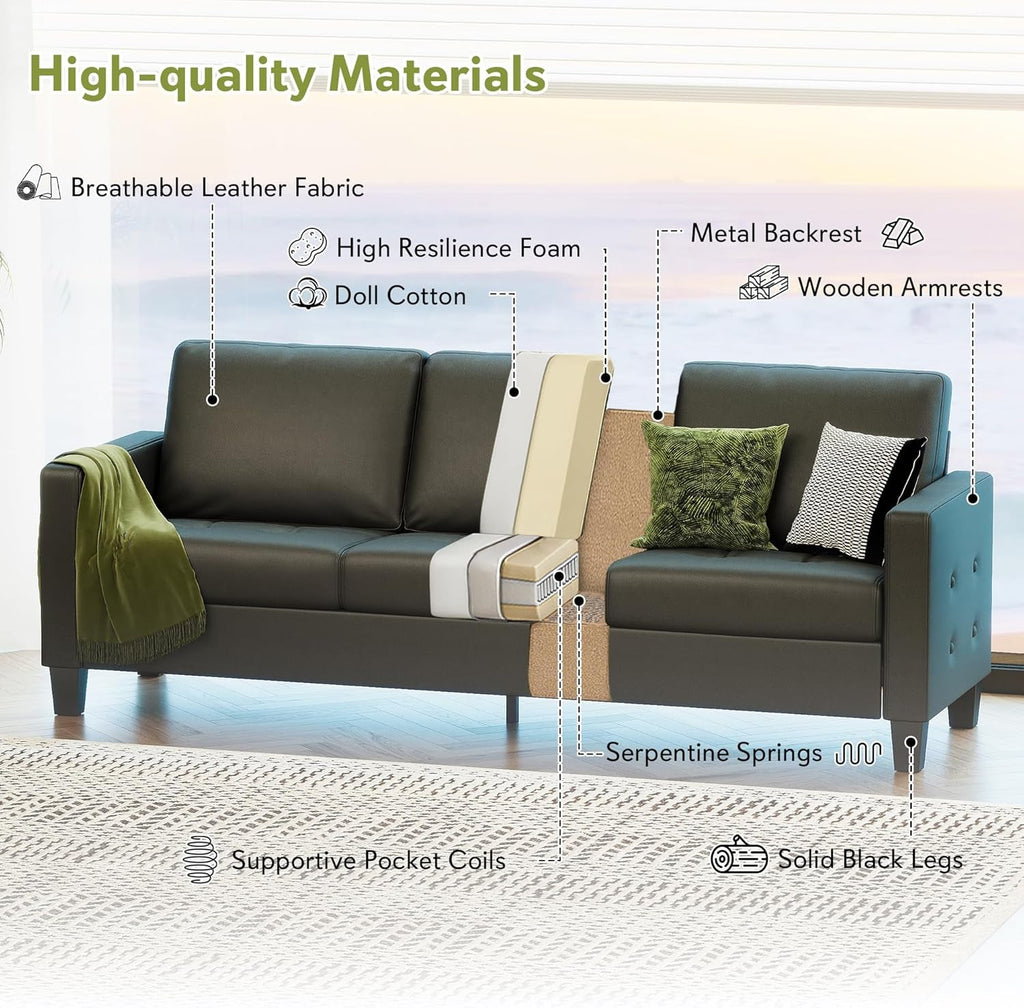 Black Seventy ThreeInch Three Seater Sofa For Living Room-2