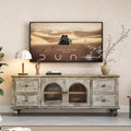 60' Farmhouse TV Stand with 4 Drawers & 2 Glass Doors, Rustic Wood Media Console, Distressed Entertainment Center for TV, Natural Distressed
