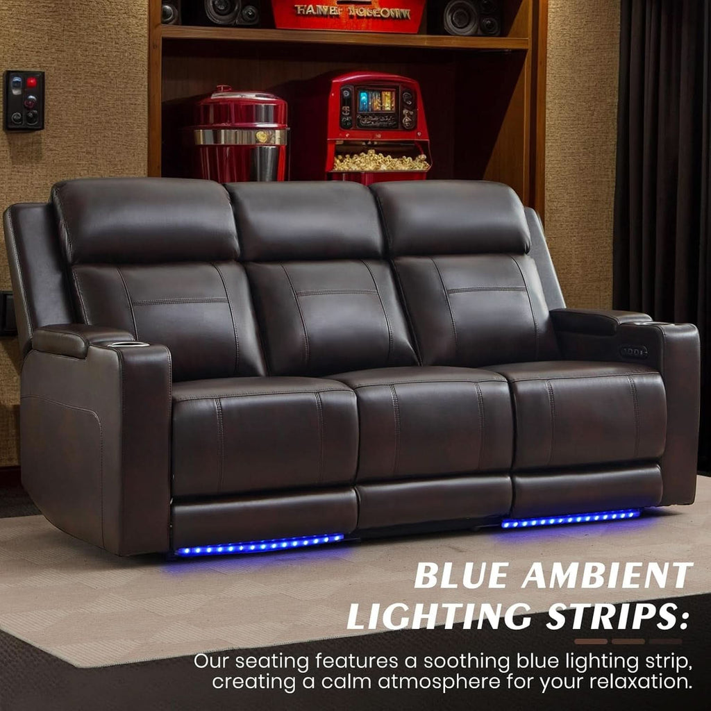 Brown Power Recliner Sofa Featuring Adjustable Headrest-2