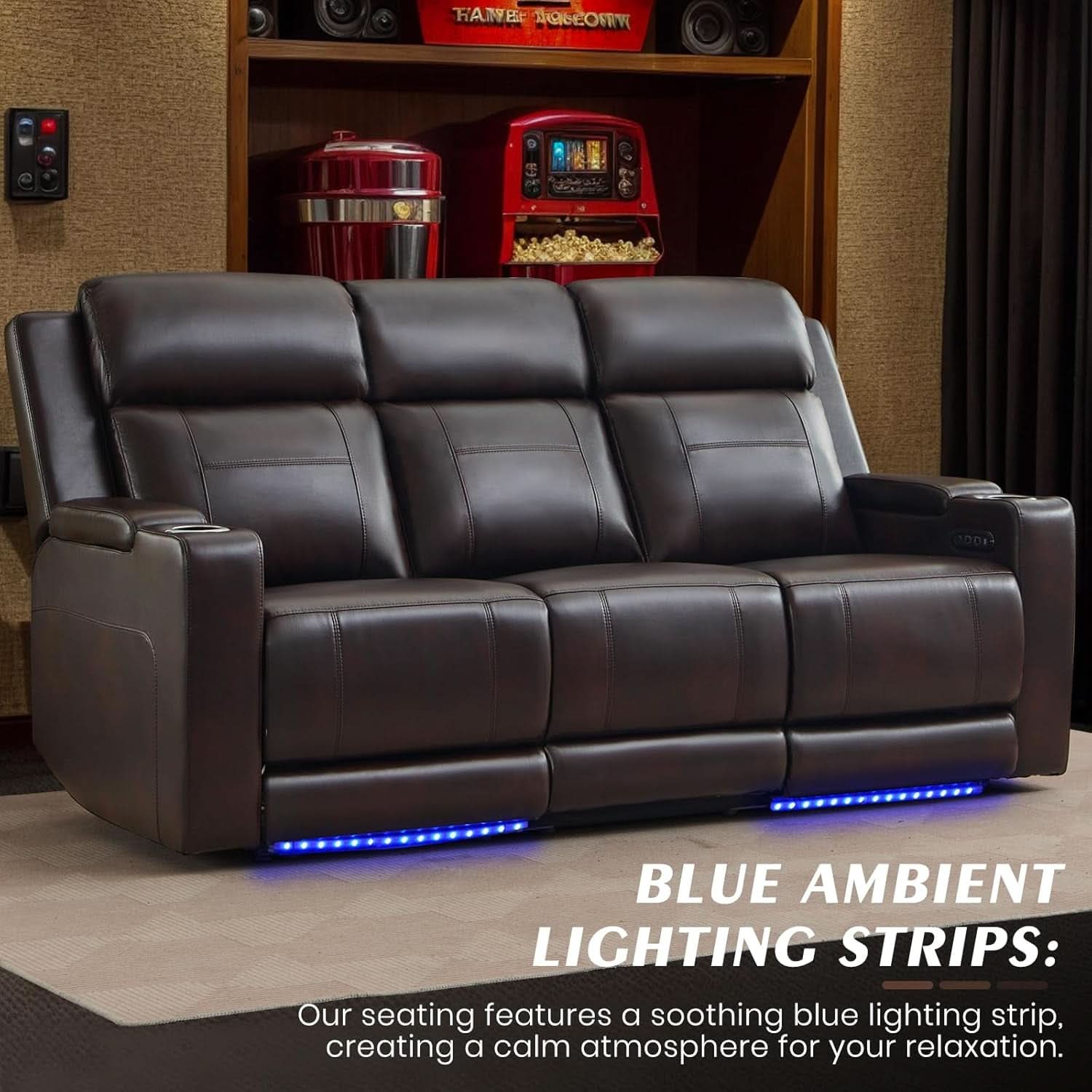 Brown Power Recliner Sofa Featuring Adjustable Headrest-2