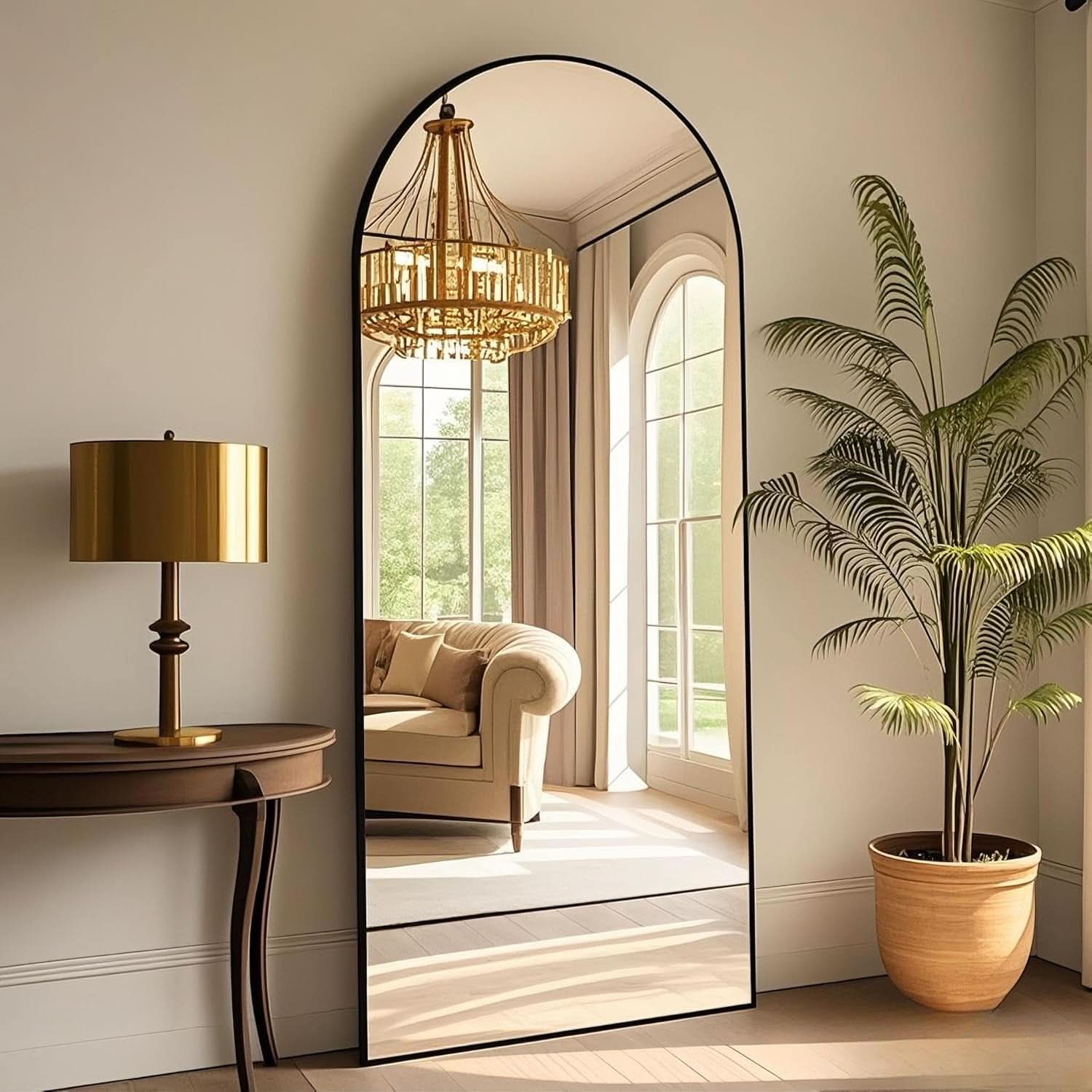 58x19 Inch Arched Floor Standing Full Length Mirror Black-1