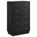 Burton Black 5-Drawer Chest of Drawers with Brass Knobs, Wood Finish, Black Color, 50.75H x 31.5W x 16.75D
