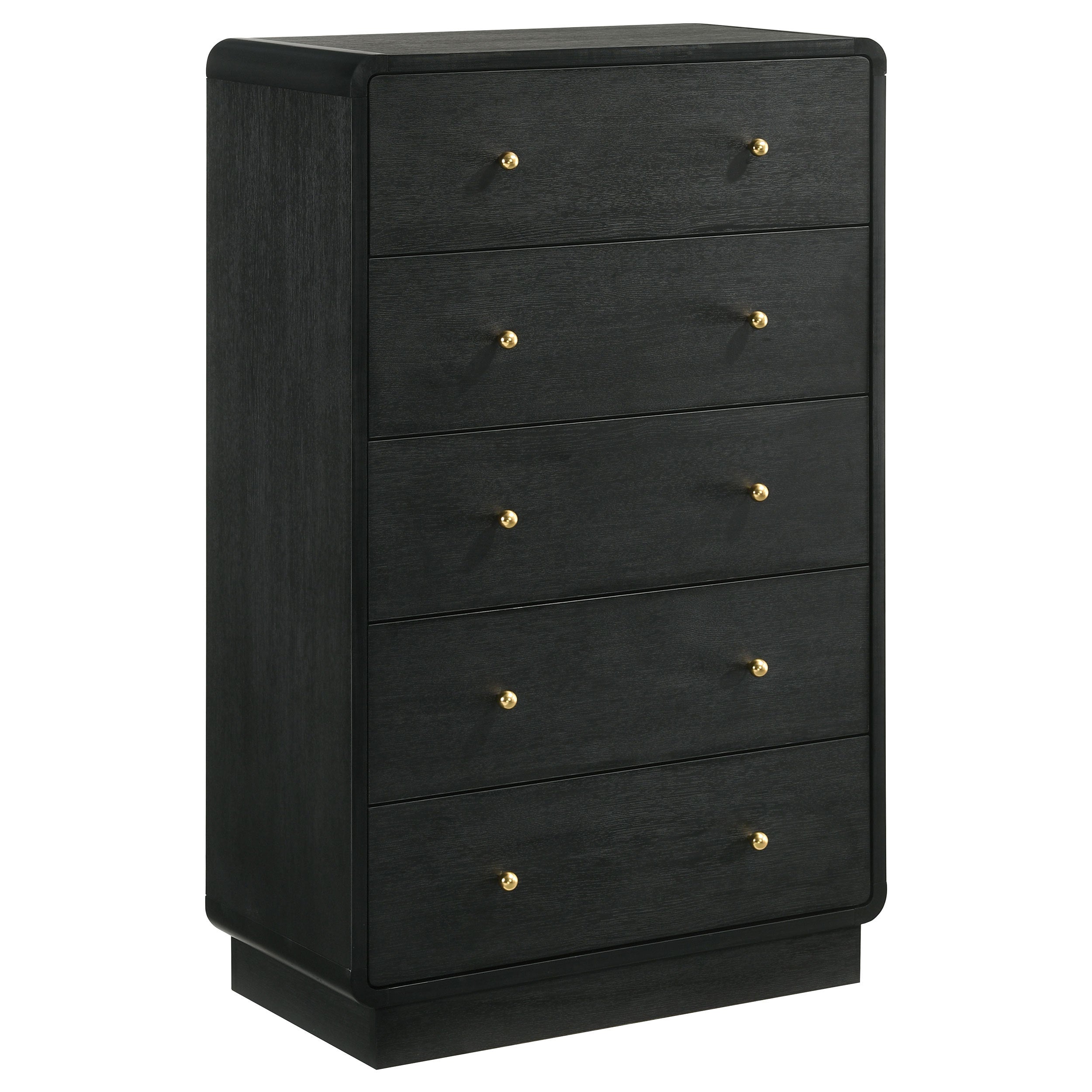 Burton Black 5-Drawer Chest of Drawers with Brass Knobs, Wood Finish, Black Color, 50.75H x 31.5W x 16.75D