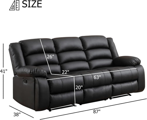 Black Faux Leather Manual Recliner Sofa Cupholders-1