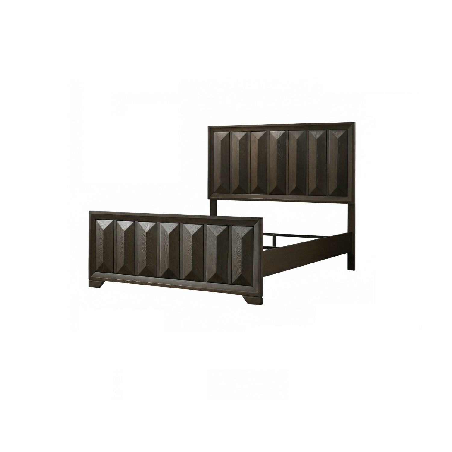 Transitional Espresso Finish 3PC Bedroom Set with Faceted Panels Queen Bed and 2 Nightstands Wooden Furniture