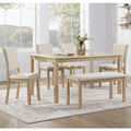 6 Piece Dining Table Set with Bench, Wooden Rectangular Kitchen Table Set with Bench and 4 Upholstered Chairs for Living Room, Kitchen, Dining Room, Light Oak & Beige