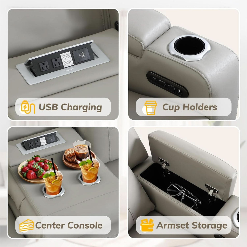 Power Recliner Sofa With Adjustable Headrest USB Charging-4