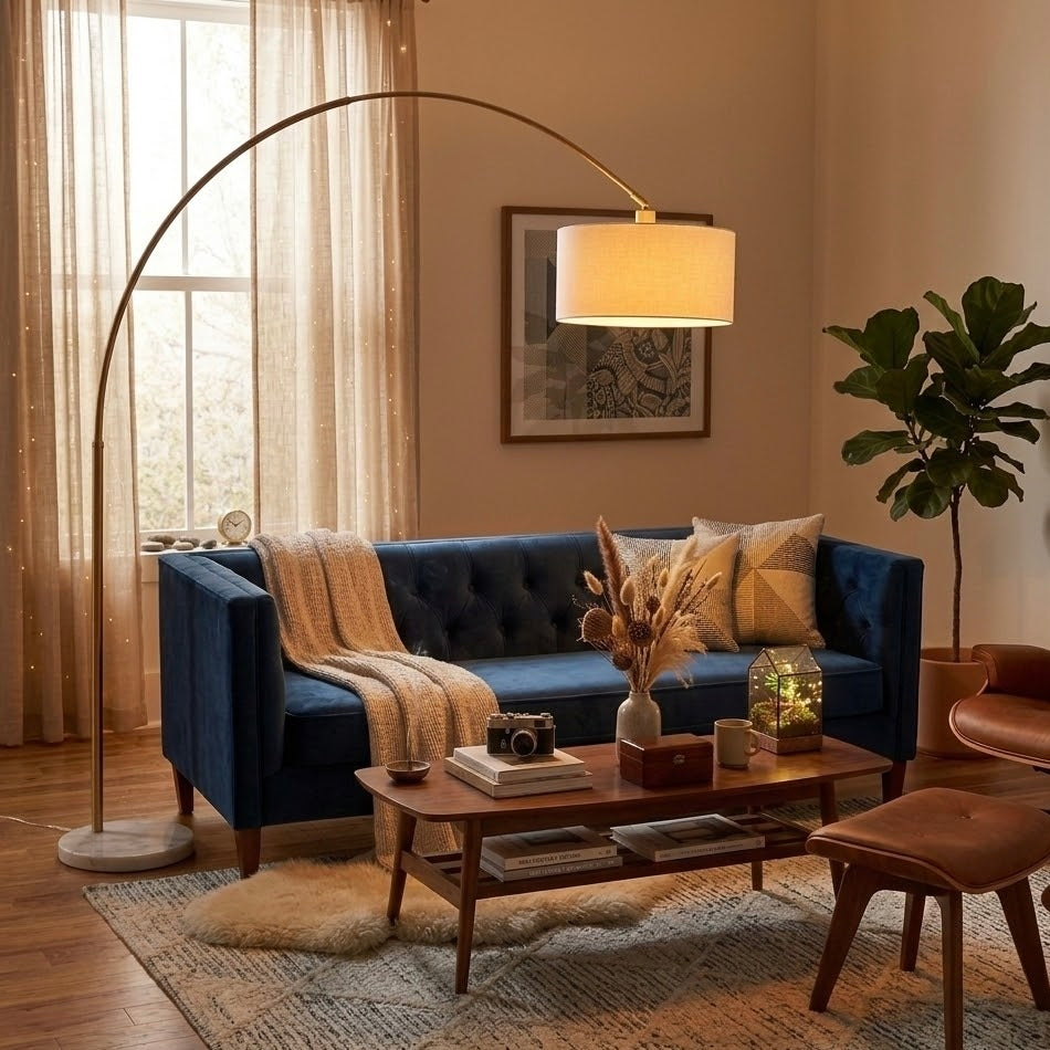 Ambient Arch Gold Brass Floor Lamp with Large Linen Shade