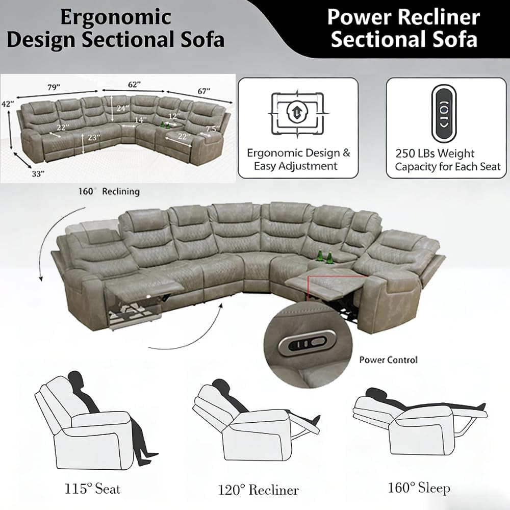 Breathing Leather Power Recliner Sectional Sofa USB-1