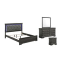 Blaze Upholstered Modern Style 4 Pc Twin Bedroom Set with LED Headboard in Metallic Gray Wood