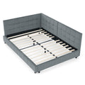 Velvet Grey Full Size Upholstered Tufted Bed Frame with Backrest and Armrests, 80.5''*59''*30.5''