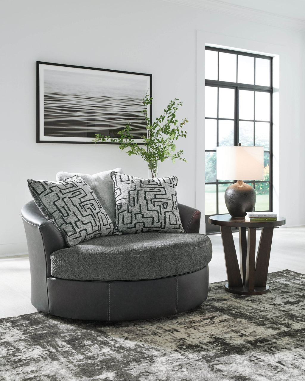 Brixley Pier - Oversized Swivel Accent Chair - Faux Leather / Fabric - Graphite-1