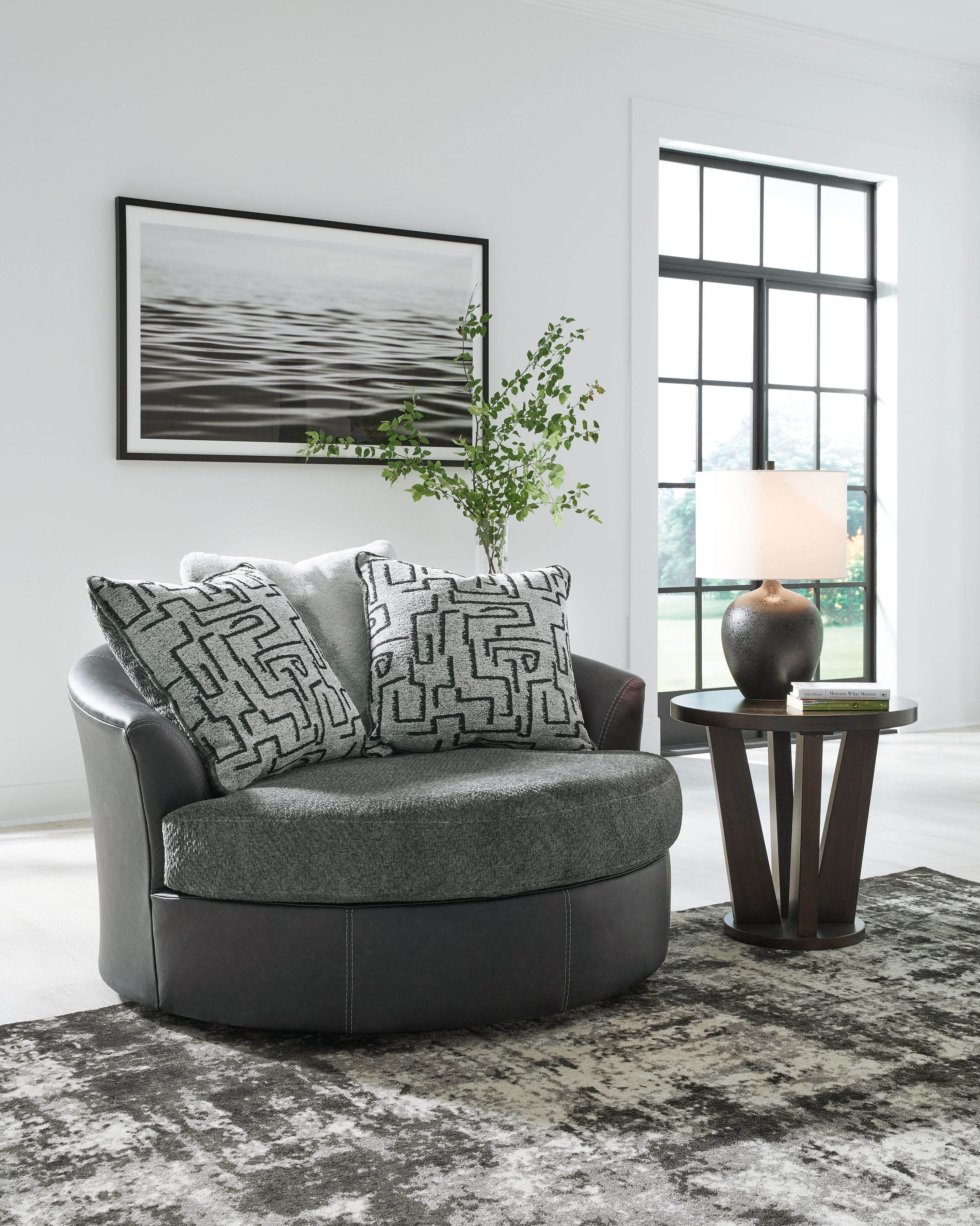 Brixley Pier - Oversized Swivel Accent Chair - Faux Leather / Fabric - Graphite-1