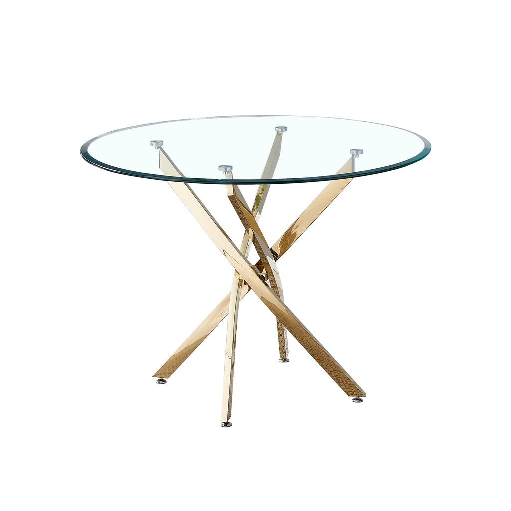 Contemporary Round Dining Table with Clear Tempered Glass and Gold Finish Stainless Steel Legs