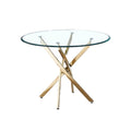 Contemporary Round Dining Table with Clear Tempered Glass and Gold Finish Stainless Steel Legs