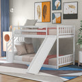 White Twin over Twin Bunk Bed with Convertible Slide and Stairway, Pine Wood and MDF, 92.8''L x 42.3''W x 50.6''H