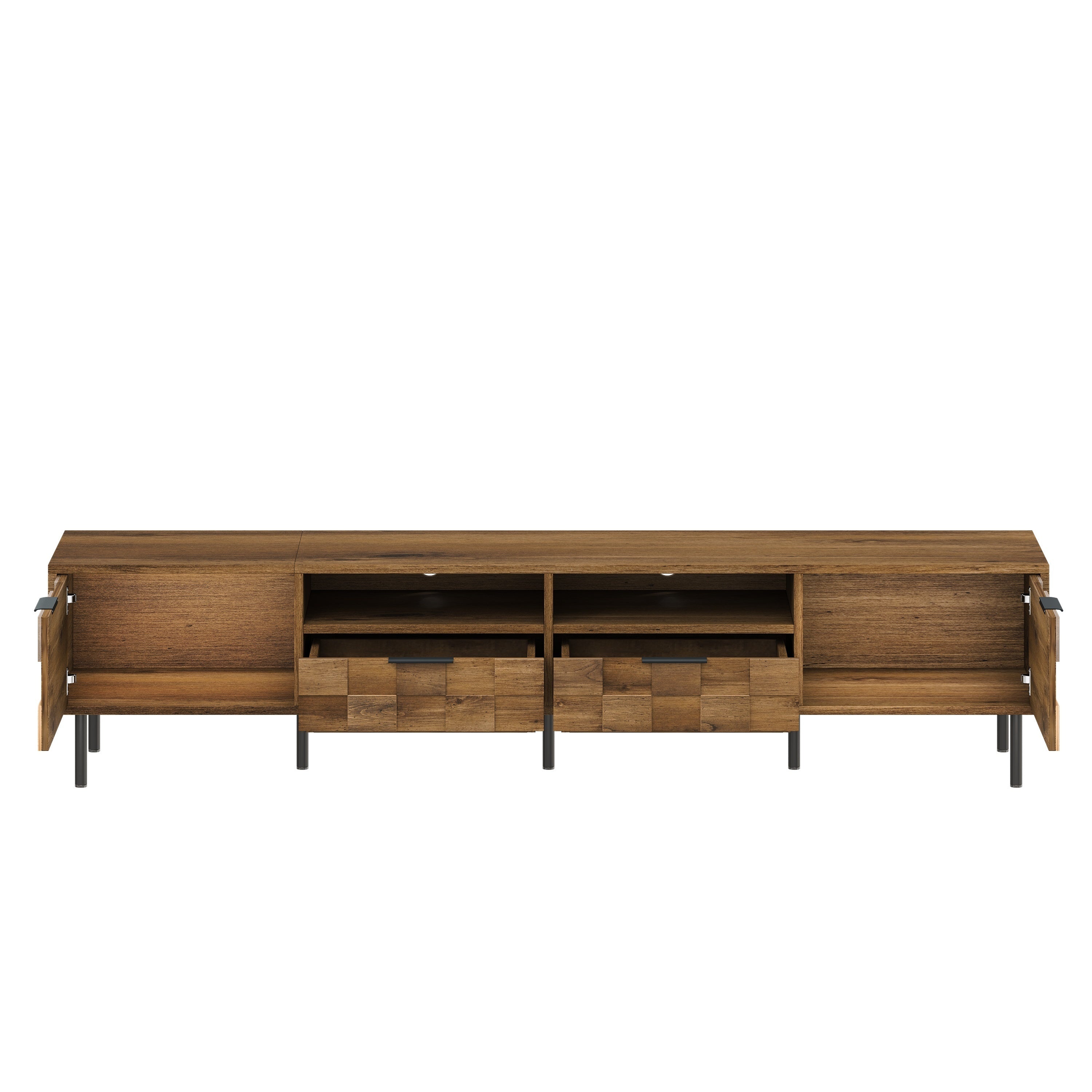 Mid Century TV Stand with 2 Drawers, Media Console Table for TVs up to 85'', Natural Finish Storage Cabinet with Cable Management, 78.7'' x 15.7'' x 17.7''