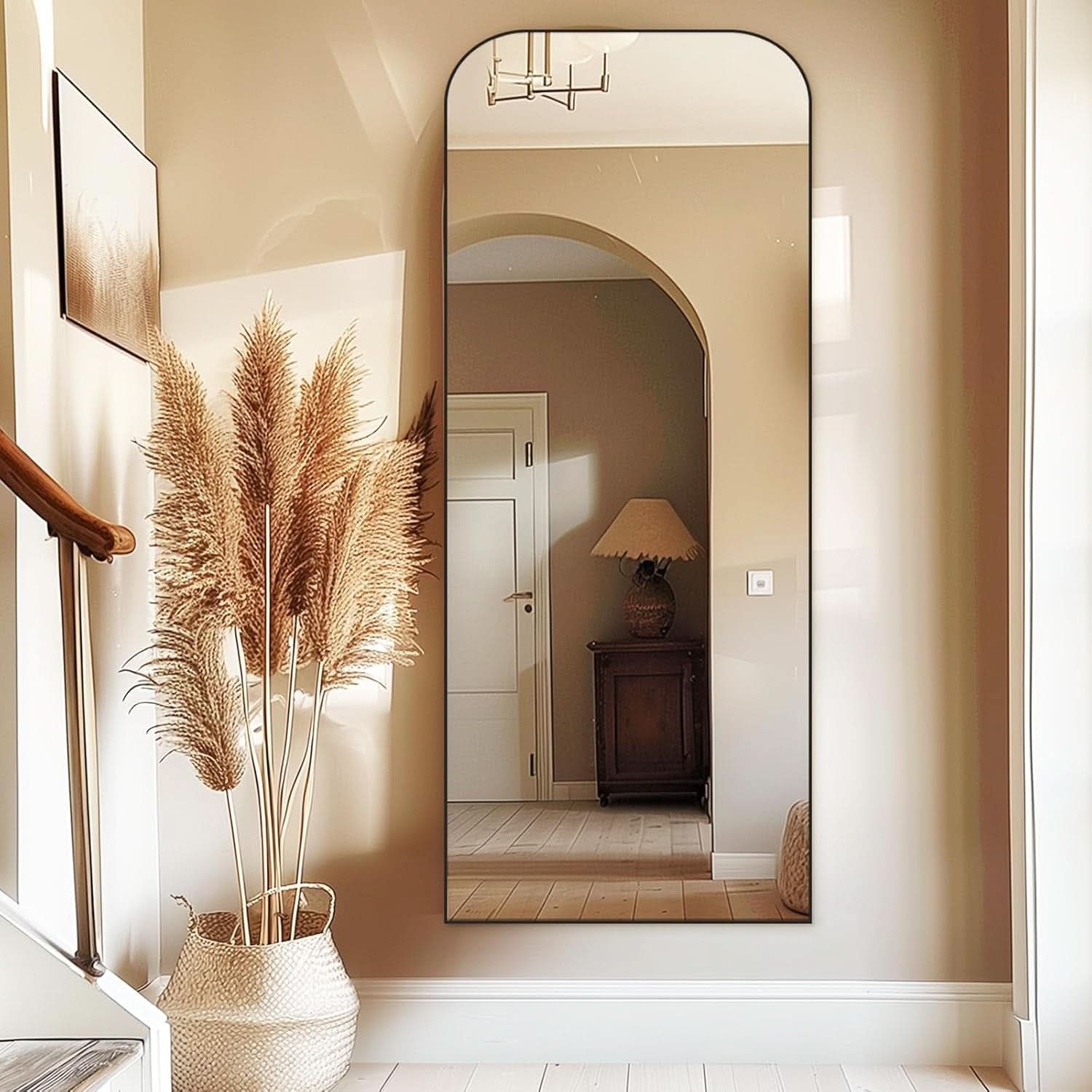 71 Inch Black Oversized Full Length Arch Floor Mirror-0