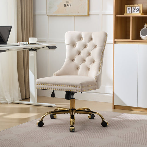 Beige Velvet Office Chair