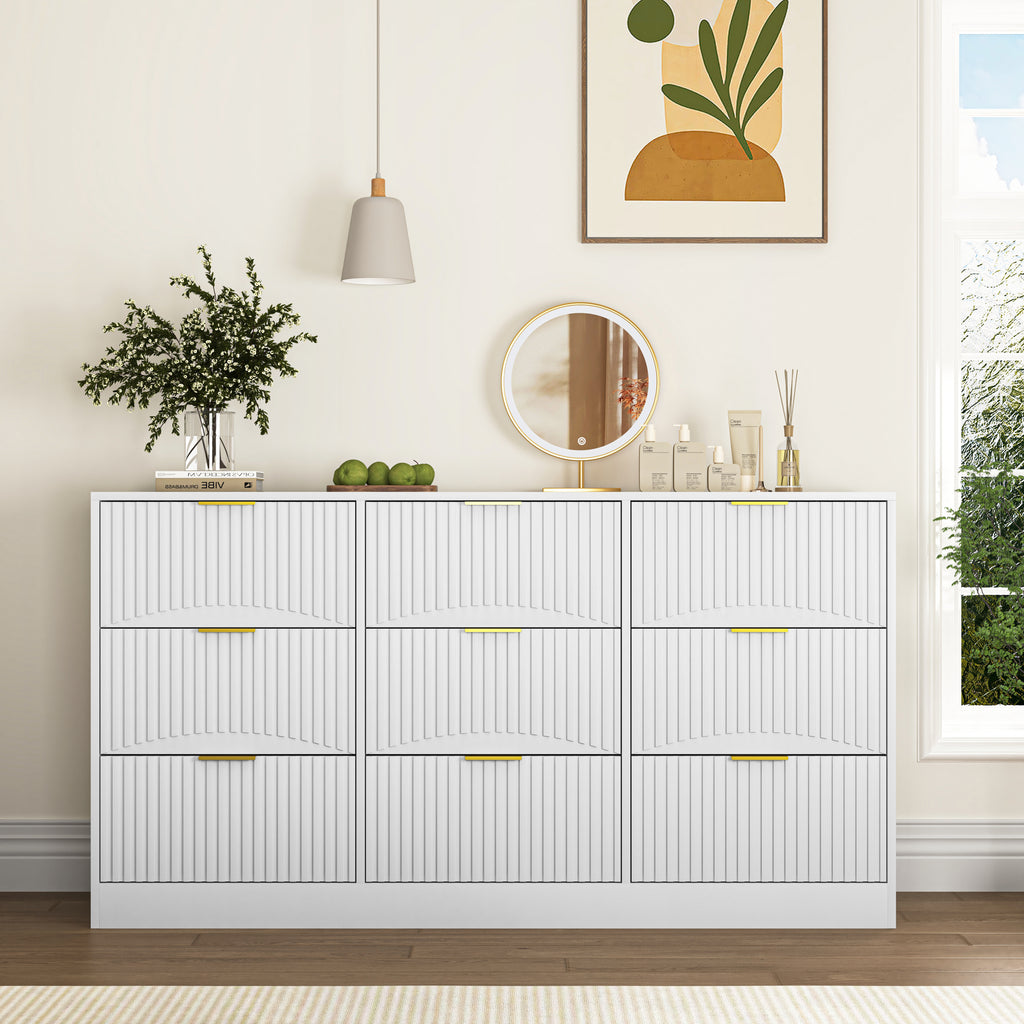 White  Wooden Dresser with 9 Drawers Dresser