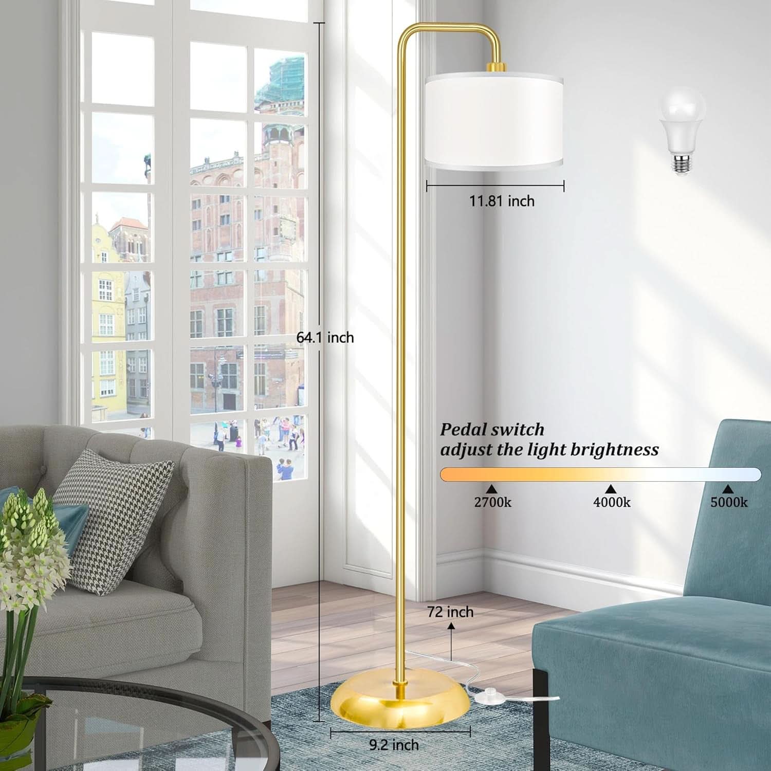 LED Floor Lamp With 3 Color Temperatures Gold Finish-3