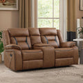 Brown Faux Leather Loveseat Dual Recliners Center Console-0