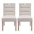 Upholstered Armless Dining Chairs, Beige Fabric & Natural Rubber Wood Frame, Set of 2