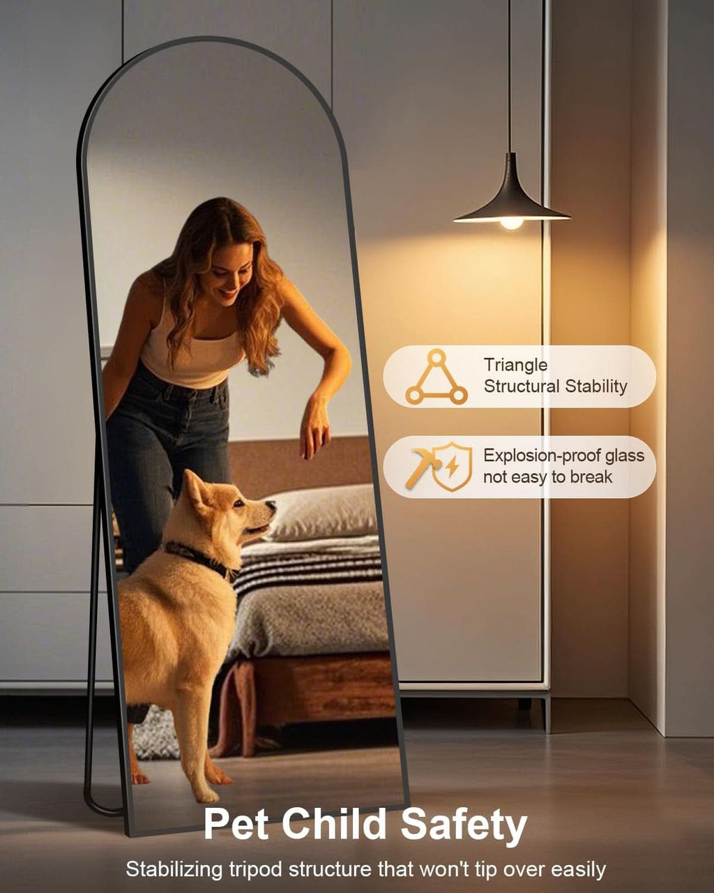 58x19 Inch Arched Floor Standing Full Length Mirror Black-2