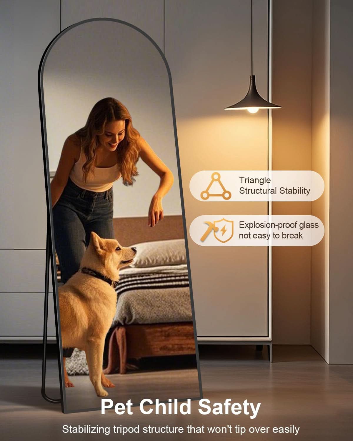 58x19 Inch Arched Floor Standing Full Length Mirror Black-2