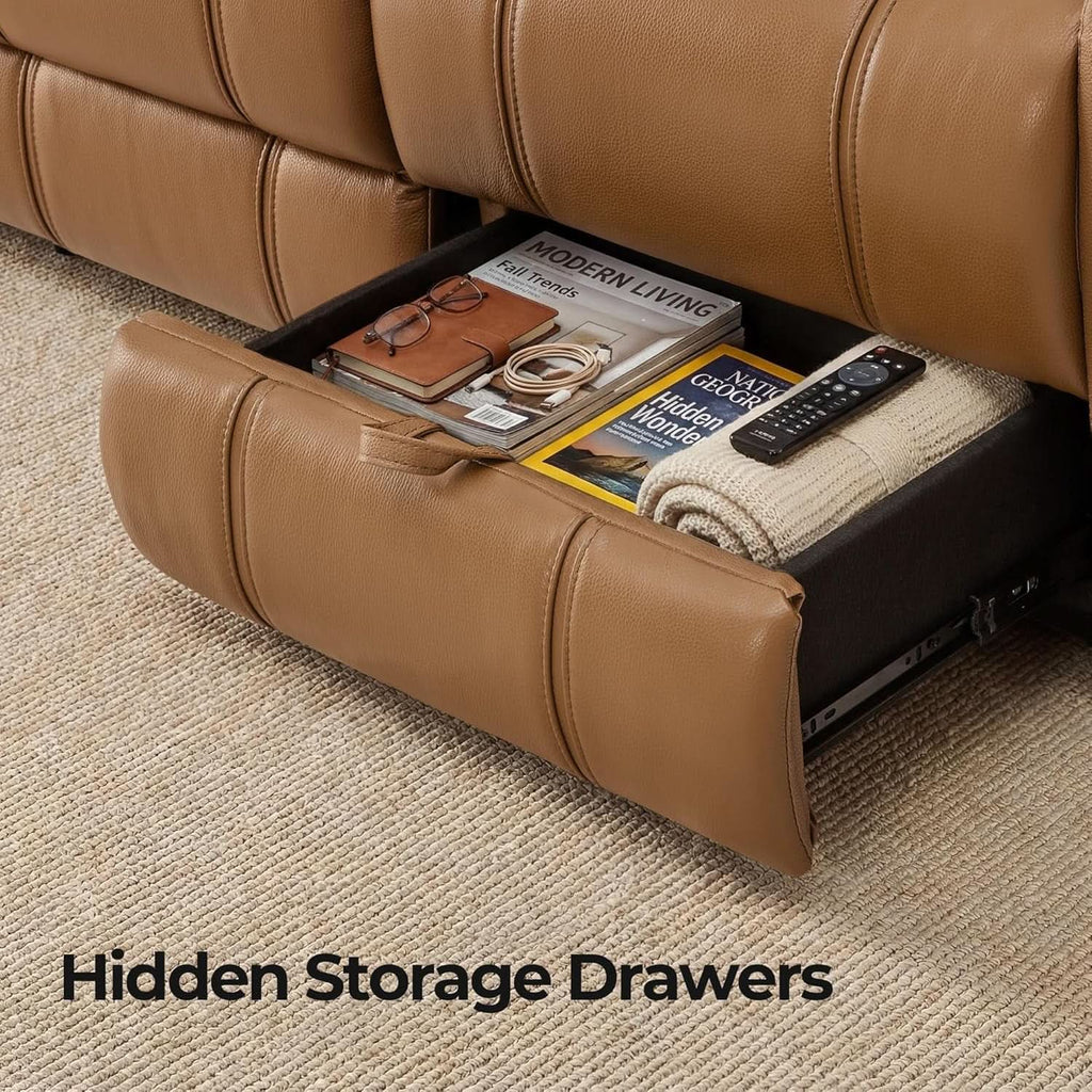 Leather Power Recliner Sectional Featuring USB Ports-4