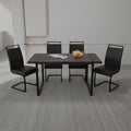 59 ' Dining Table Rural Industrial Rectangular MDF Black Set and PU Armless Dining Chair Set, 4 pieces. Kitchen Black Metal Table Leg Dining Chair Set