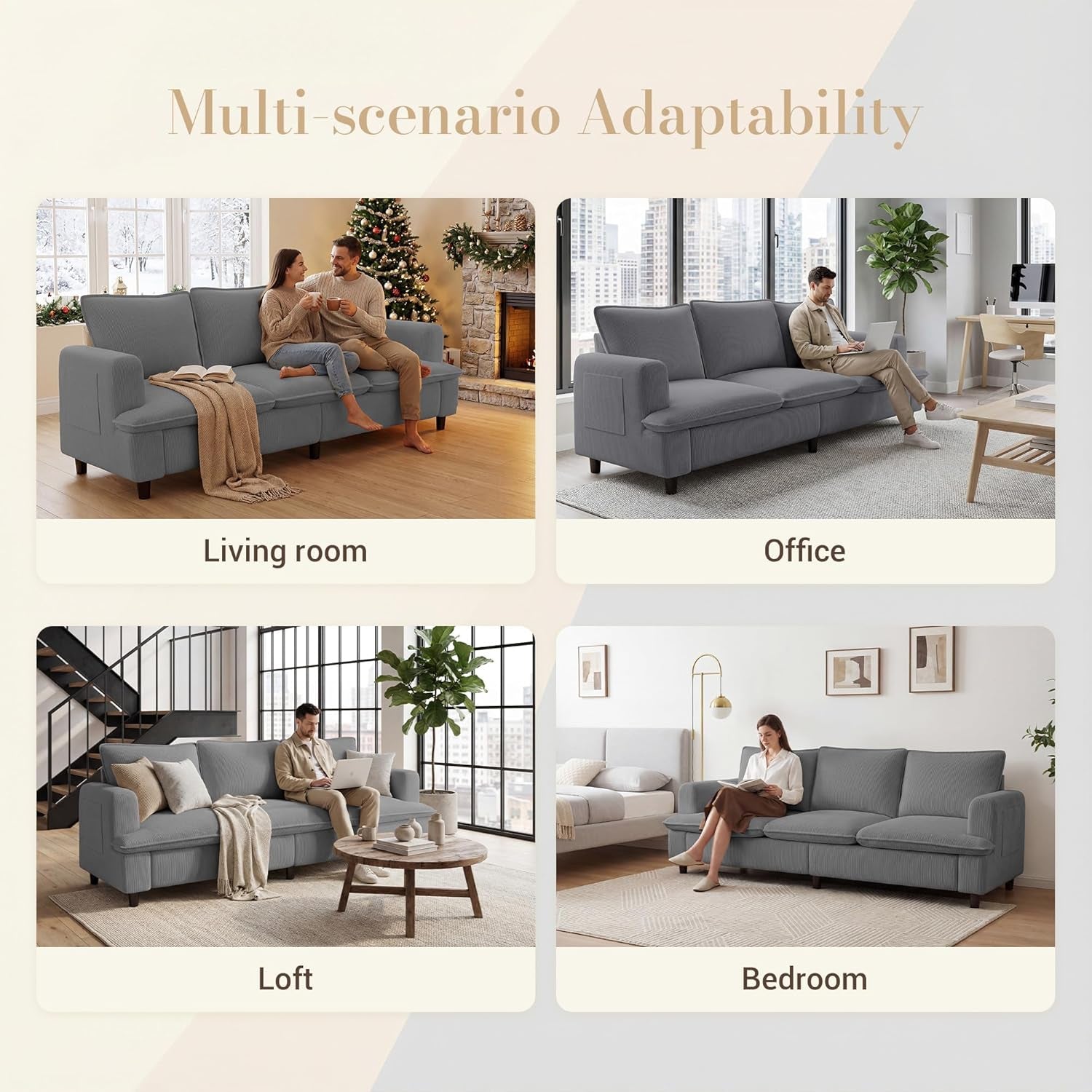 83 Inches Corduroy Fabric Upholstery 3 Seater Deep Seat Sofa-3