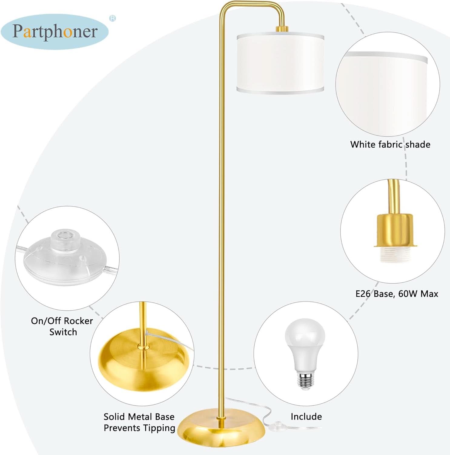LED Floor Lamp With 3 Color Temperatures Gold Finish-4
