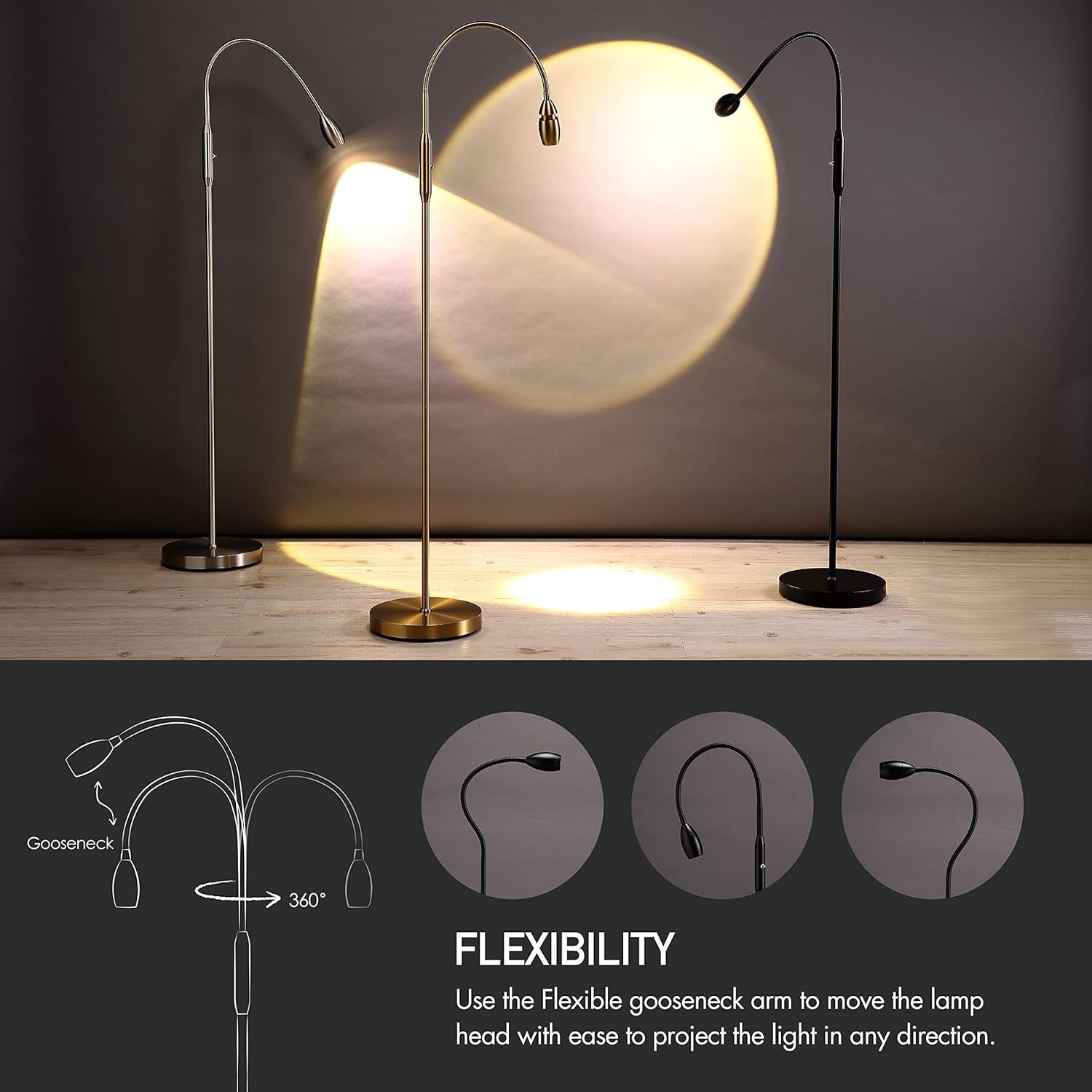 Matte Black Dimmable Zoomable Illuminated Floor Lamp