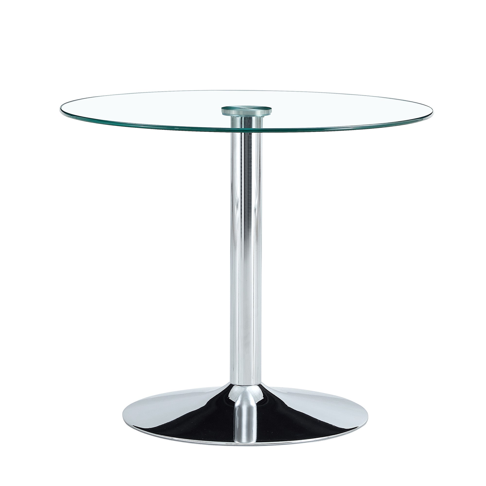 Modern Minimalist Circular Glass Dining Table with Electroplated Silver Metal Legs, 35-Inch Diameter