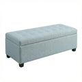 Tufted Storage Ottoman in Baby Blue with Wooden Legs, Polyester Fabric, 49.75 Inches, Holds 300 lb