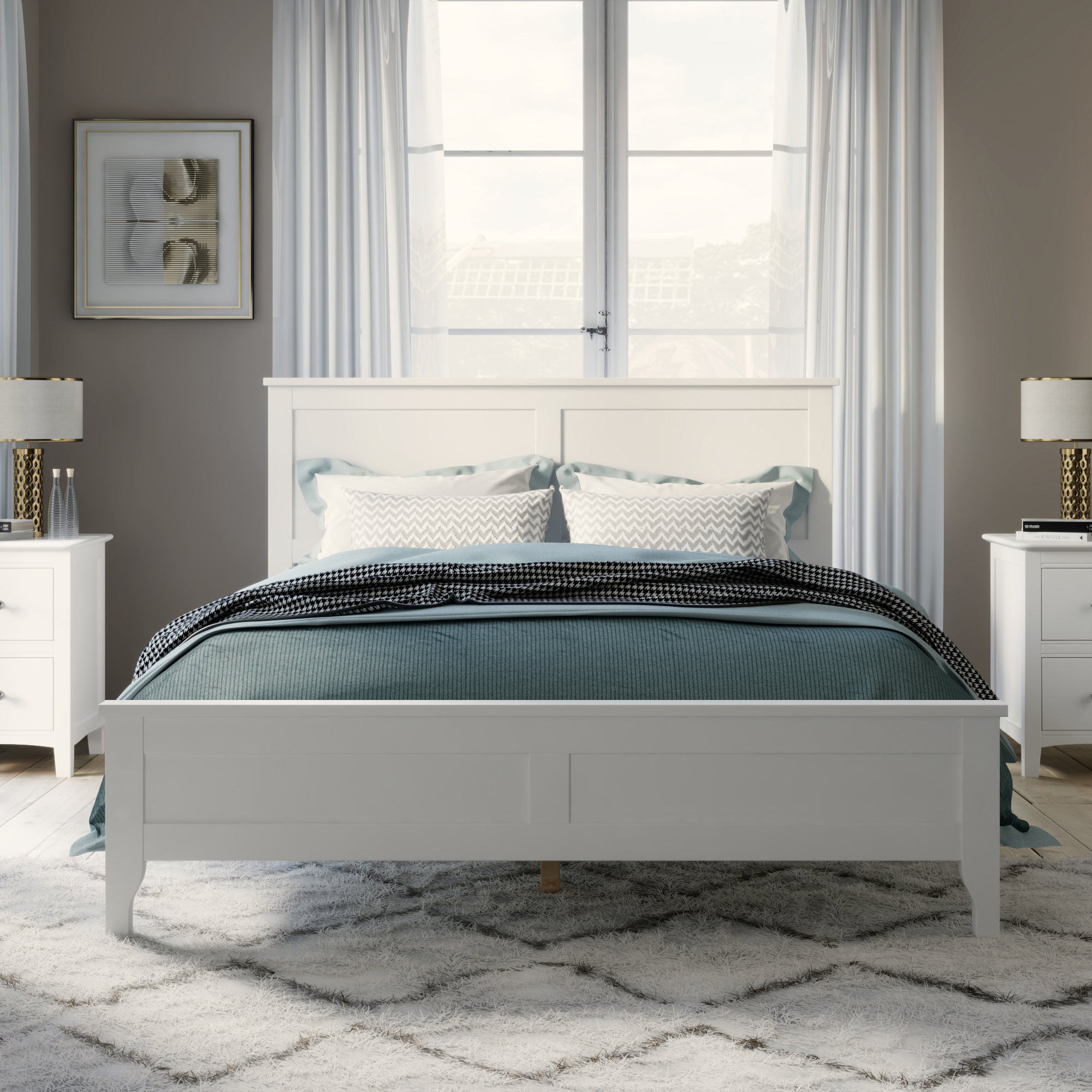 Modern Solid Wood Queen Size Platform Bed with Sturdy Wooden Slats Support,No Box Spring Needed, White(Old SKU:N701P301000K)