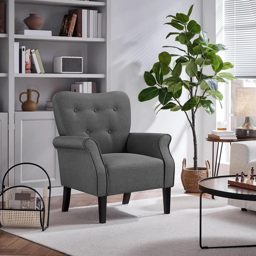 Dark Gray Mid Century Upholstered Armchair Tufted Back-3