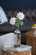 Antique Silver Decorative Glass Bottle Vase with Bronze Leaf Accents