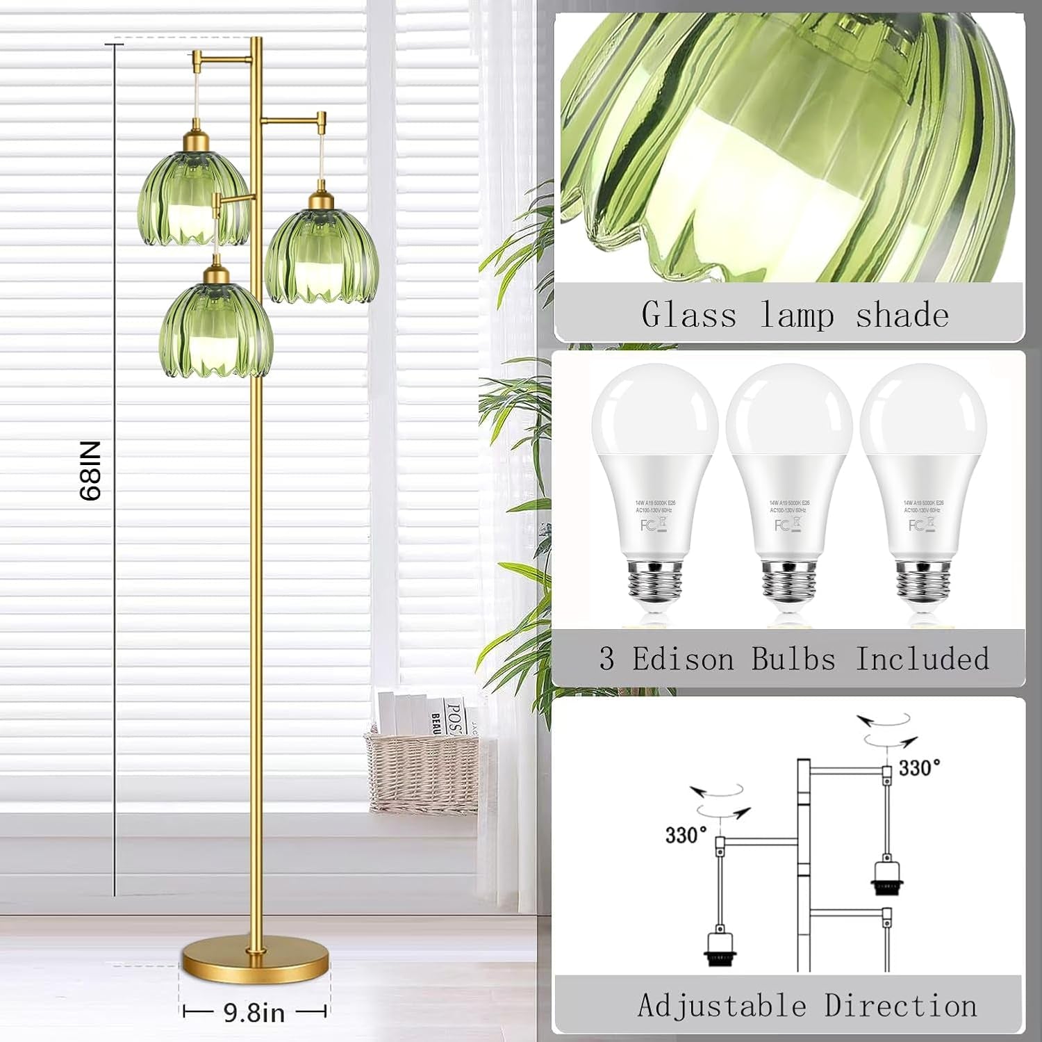 Elegant Gold Floor Lamp With Stained Glass Lamp shades-4