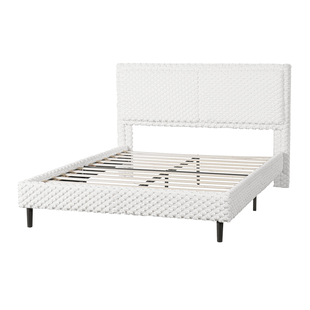 Simple Modern White Plush Soft Bed Comfortable Backrest for Queen Size, Fabric and Wood Construction