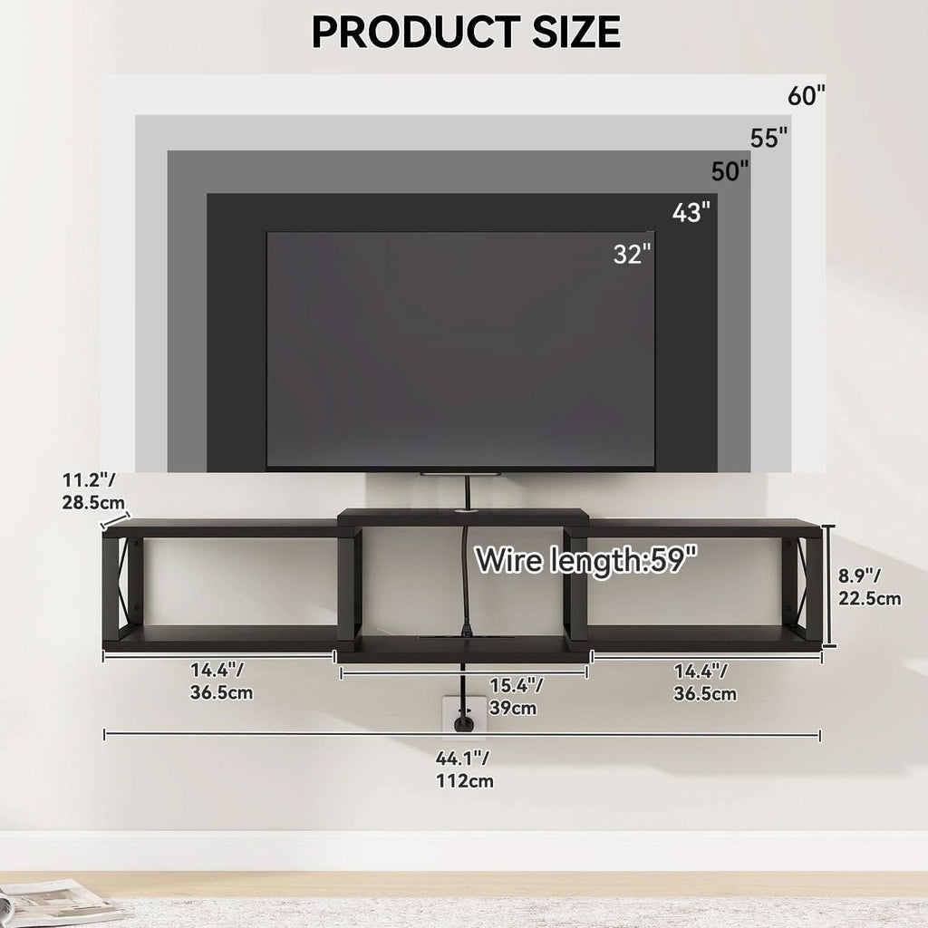 MatteBlack Wall Mounted Floating TV Console 55 Inch