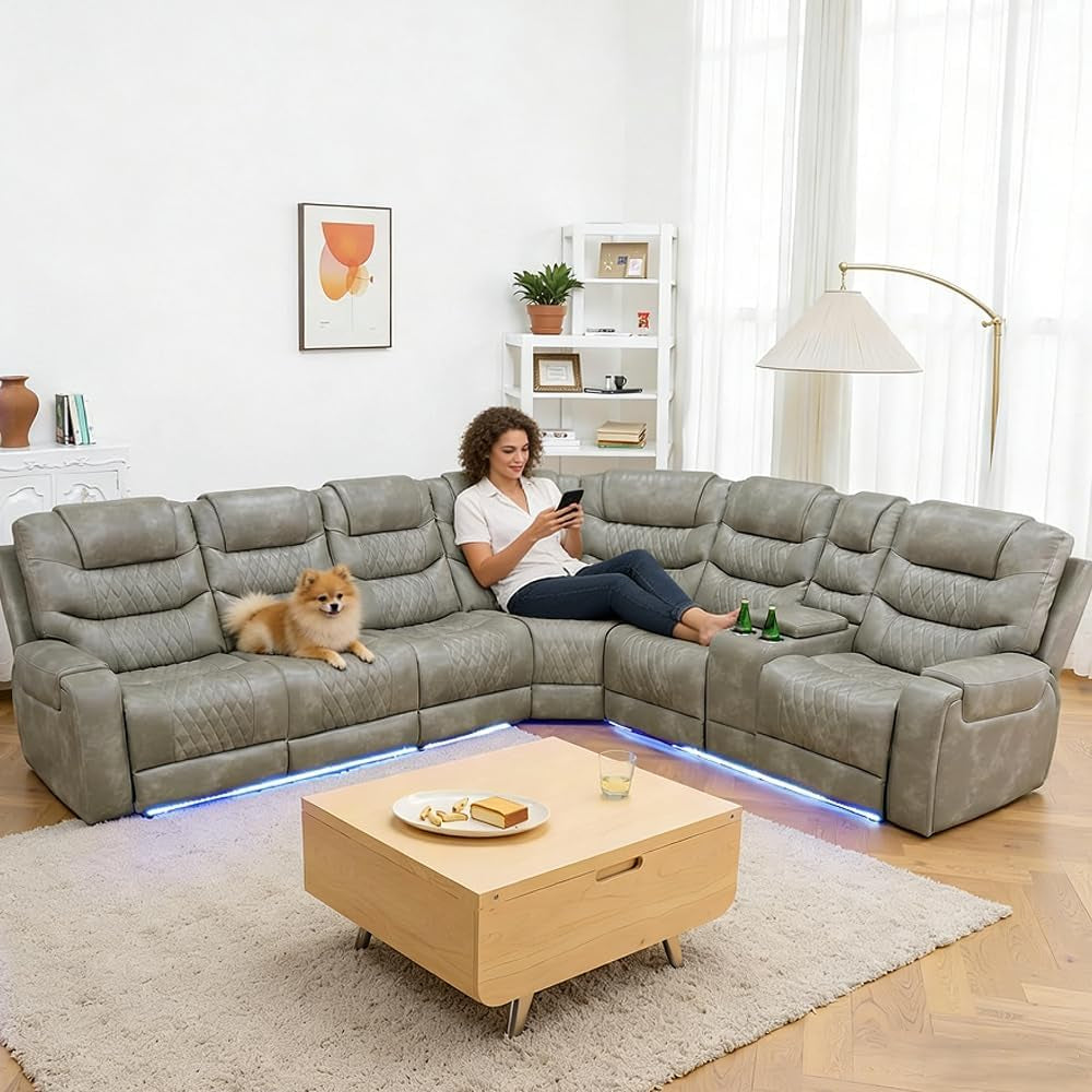 Breathing Leather Power Recliner Sectional Sofa USB-0