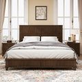 Walnut Solid Wood King Platform Bed Frame with Tall Headboard, No Box Spring Needed, Crafted from Rubber Wood and Plywood