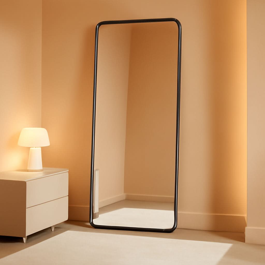 Full Length Floor Mirror 56 Inch Tall Black Freestanding-0