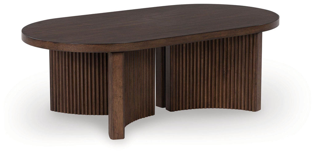 Korestone - Oval Cocktail Table - Dark Brown-0