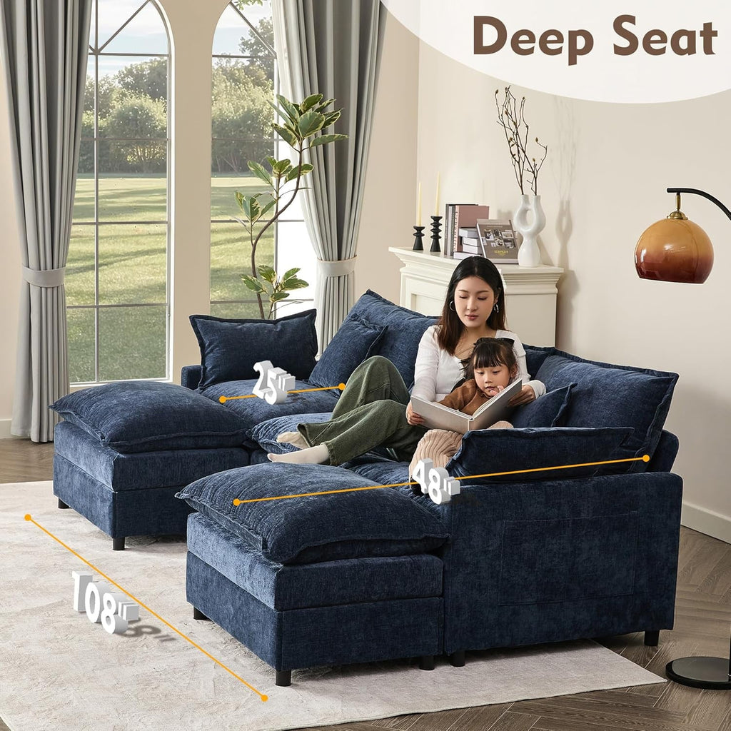 Navy Chenille Luxe 108-Inch-Long U Shaped Sectional-4