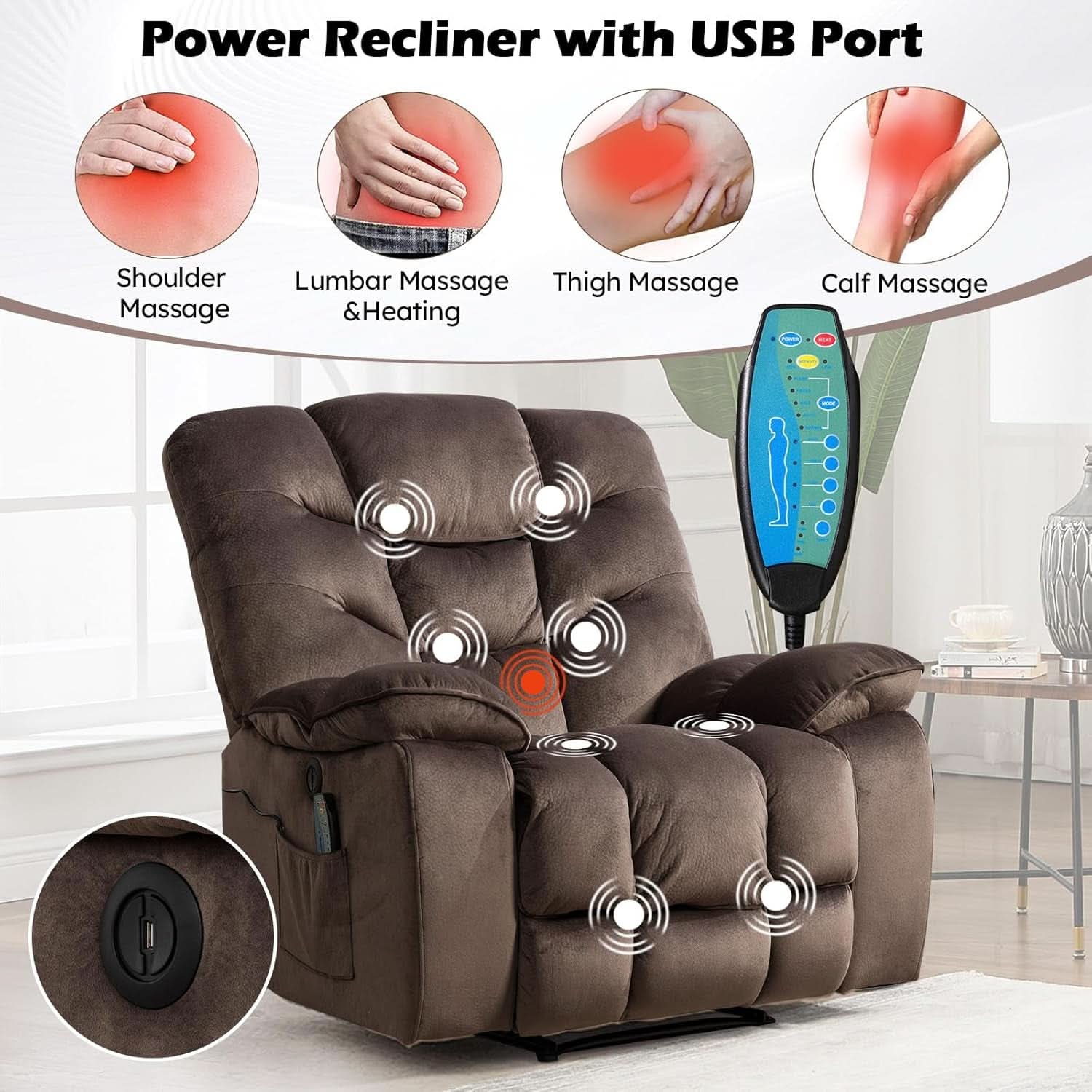 Brown 2 Piece Power Recliner Set With Massage And Heat-2