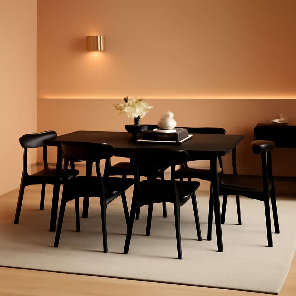 70 Inch Black Solid Oak Dining Table For 6 To 8 People-0