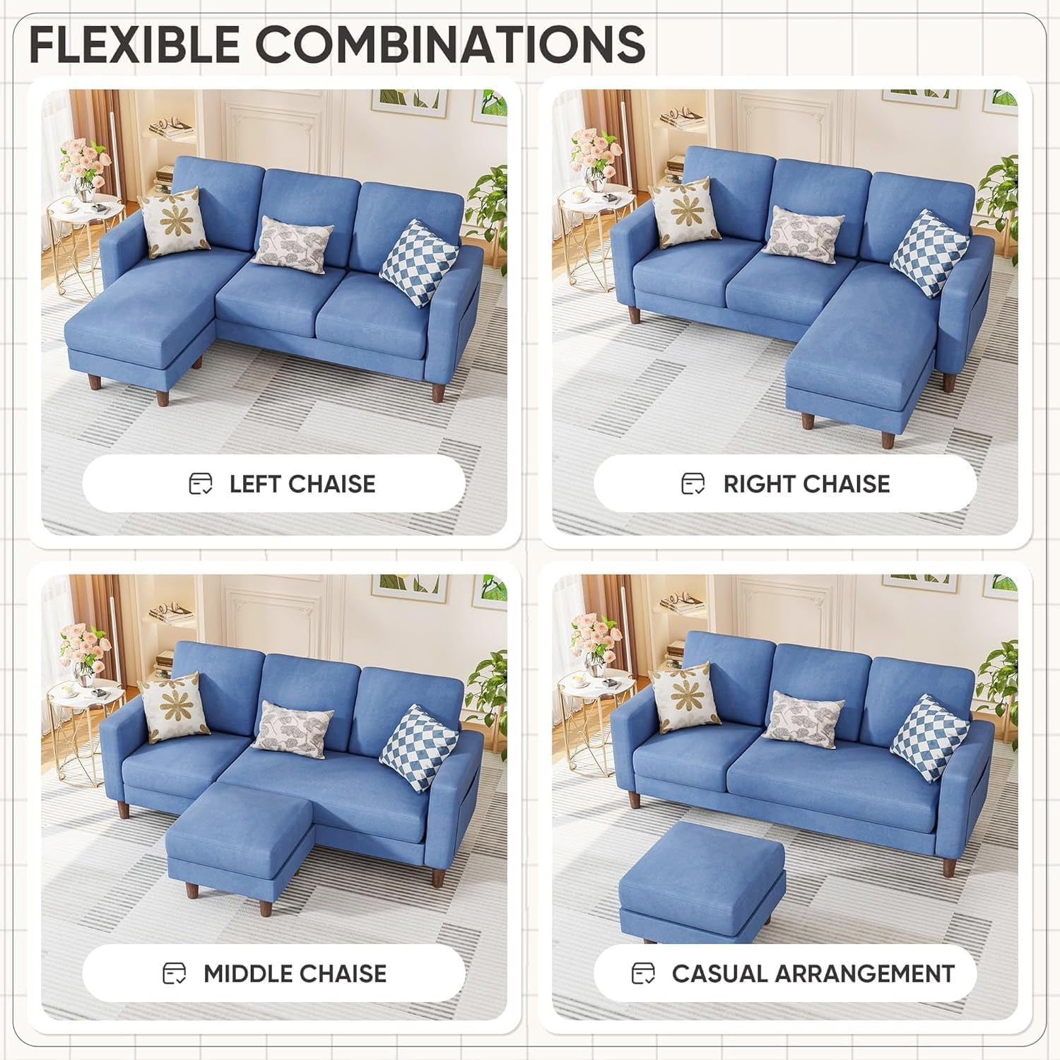 Blue Upholstered L Shaped Movable Sectional Couch Ottoman-4